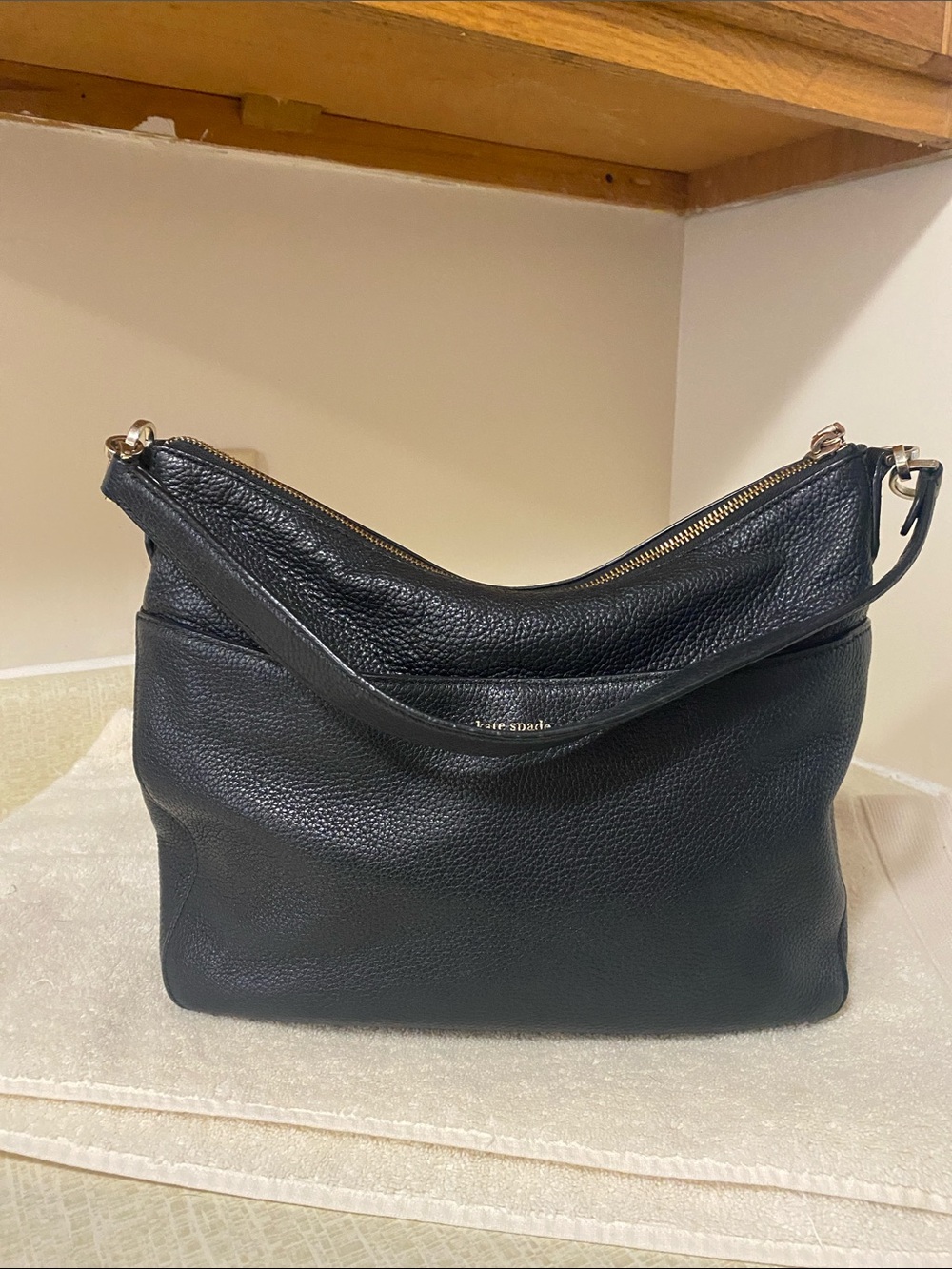 kate spade Black Pebbled Leather Hobo Bag
